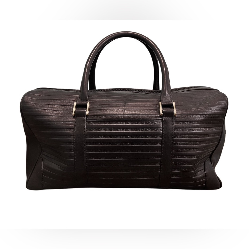 Vintage Mario Valentino Signature Black Leather Boston Duffle Overnight Bag
